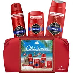 Подарунковий набір Old Spice Captain: аерозольний дезодорант 150 мл + дезодорант-стік 50 мл + гель для душу 3-в-1, 250 мл + косметичка