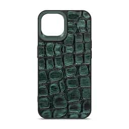 Кожаный чехол для Apple iPhone 14, Harder Kaiju Skin, зеленый, термополіуретан ТПУ + экокожа с эффектом фактуры монстра, панель, защита корпуса, противоударный, микрофибра, рамка вокру камеры, защита всего корпуса, (ARM76852)