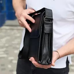 Сумка месенджер 21.5x25x7 шкіряна барсетка для чоловіків Tiding Bag 35775 чорна 215 мм - мініатюра 4