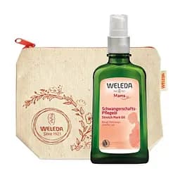 Набір Weleda: Олія для профілактики розтяжок Weleda, 100 мл + Косметичка Weleda, бежевий