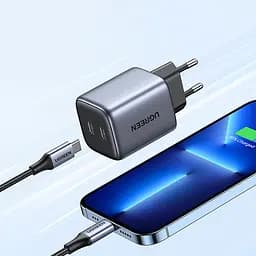 Зарядний пристрій 2xUSB 45W (2xUSB-C) Gan PD 25W+20W, CD294 Ugreen Сірий - мініатюра 3