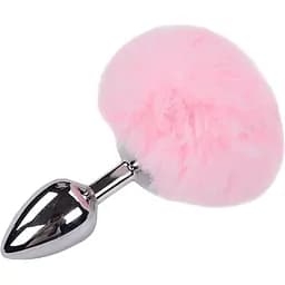 Металлическая анальная пробка Кроличий хвостик Alive Fluffy Plug M Pink диаметр 3.4 см