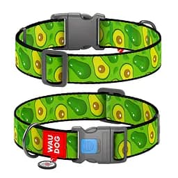 Ошейник для собак нейлоновый Waudog Nylon с QR-паспортом "Авокадо" пластиковый фастекс XXL Ш 35 мм Д 46-70 см