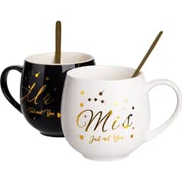 Парные чашки фарфоровые Mr & Mis 350 мл с ложками FM-29