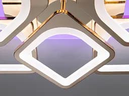 Стельова LED-люстра Diasha S8060/4+4G 3color з пультом і димером, золото, 130W, 7150 lm, квадратні акрилові плафони 49x49 см - мініатюра 6