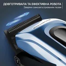 Rowenta Машинка для стрижки Barber Experience, для голови, мережа+акум., роторний мотор DC, насадок-12, нержавіюча сталь з покриттям DLC, синій - мініатюра 9