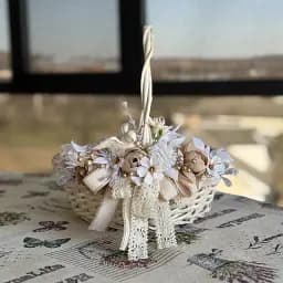 Пасхальная корзина 27×27×28 см hand-made MIS LT бежевая с кремовым декором круглая средняя