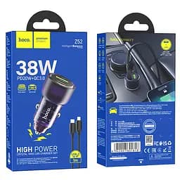 Адаптер автомобільний Hoco Type-C to Lightnig Cable Spacious Car charger set Z52 |1USB/1Type-C, 38W/3A, PD/QC| - мініатюра 2