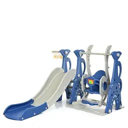 Детская горка-качели BAMBI WM19083A-4 с баскетбольным кольцом, ш148-г180-в110см, синяя