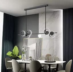 Удлиненная черная люстра со светодиодными латунными кольцами 120 см | Ст. NO 5-1200 | Line F