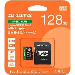 Карта пам'яті ADATA microSDXC Speed Plus 128Gb Class 10 UHS-1 A2 V30 + SD адаптер (UD128GUI3V30A2SP-RA1) [162138] - мініатюра 3