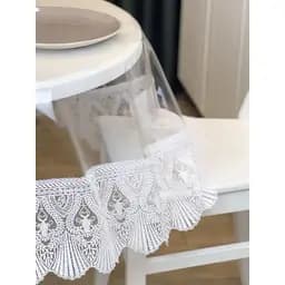 Силіконова скатертина з білим мереживом Рішельє 15 см 370х170 см
