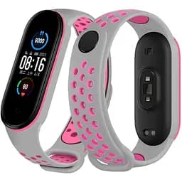 Ремешок для фитнес-браслета MiJobs для Xiaomi Mi Band 5, 6, 7 Nike Design серый с розовым