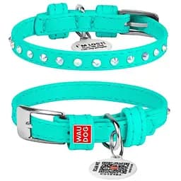 Нашийник для собак Waudog Glamour шкіряний з QR паспортом, з клейовими стразами, XS, Ш 9 мм, Дов 18-21 см (4823089307596)