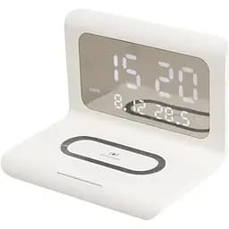 Будильник YatoWoni світлодіодний цифровий бездротова зарядка Qi