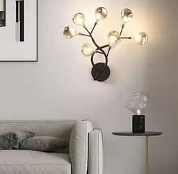 Флористичний настінний світильник у чорному корпусі на 7 плафонів Line F Арт. W686/7 BK