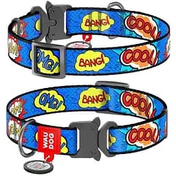 Нашийник для собак Waudog Nylon нейлоновий з QR паспортом, малюнок ВАУ, металева пряжка-фастекс, XL, Ш 25 мм, Дов 35-58 см