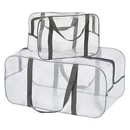Набор прозрачных сумок в роддом: размер S 30х20х15 см + размер L 50х25х30 см (серые)