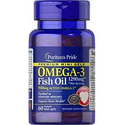 Жирні кислоти Puritan's Pride Omega 3 Fish Oil 1290 mg, 60 міні капсул