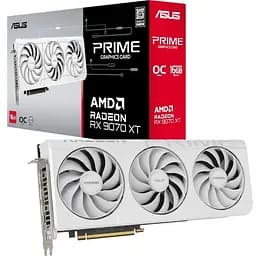 Відеокарта Radeon RX 9070 XT, Asus, PRIME OC (білий Edition), 16Gb GDDR6, 256-bit, HDMI/3xDP, 3030/20000 MHz, 3x8-pin