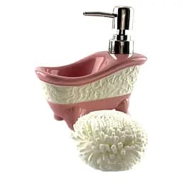 Диспенсер для мила Ванна з мочалкою 14х14х7 см рожевий