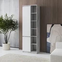 Шкаф для книг Vays пенал с полками R-27 Бетон-Белый фасад