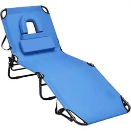 Шезлонг Costway Hanna розкладний з отвором для обличчя блакитний