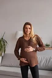 Жіночий трикотажний лонгслів для вагітних Wien розмір L-XL (46-48) Lullababe Шоколадний - мініатюра 3