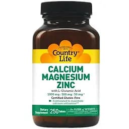 Вітаміни та мінерали Country Life Calcium Magnesium Zinc, 250 таблеток