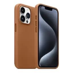 Кожаный чехол-панель для Apple iPhone 15 Pro Max, FAKE Leather Case, коричневый, искусственная кожа, премиальный, противоударный, защита всего корпуса, с мягкой подкладкой, поддержка MagSafe и беспроводной зарядки, ArmorStandart (ARM76306) - мініатюра 3