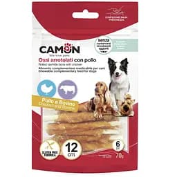 Ласощі для собак палички з яловичої шкіри обмотані куркою Camon 70гр