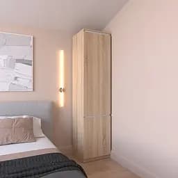 Шкаф пенал Vays R-22 Дуб Сонома-Белые планки, с полками, ЛДСП, 50×50×211 см - для одежды, белья, хранения, спальня, прихожая