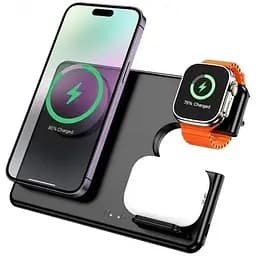 Тримач із зардним пристроєм HOCO CQ1 Geek folding 3-in-1 magnetic wireless fast charger черний - мініатюра 4