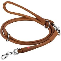 Поводок-перестижка для собак Waudog Soft кожаный, круглый, коричневый