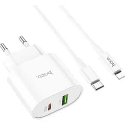 Мережевий зарядний пристрій Hoco C95A Lineal PD20W+QC3.0 + Cable USB-C to Lightning White (757326) [76051]