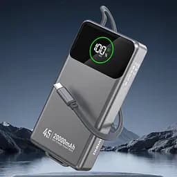 УМБ Dudao 20000mAh K31 Pro 45W PD,QC USB-A,USB-C In/Out,with built-in USB-C/Lightning cables Gray - мініатюра 3
