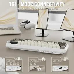 Клавіатура бездротова Attack Shark X66, White Cheese, Bluetooth 5.0 / 2.4GHz USB / Type-C, механічна (перемикачі Linear Strawberry), RGB підсвічування, 66 кнопок, акумулятор 3000 mAh, EN/UA - мініатюра 3