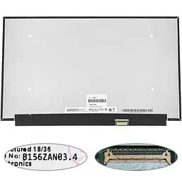 Матриця 15.6 B156ZAN03.4 3840х2160, 40pineDP, IPS, LED, SLIM без планок та вушок, матова, роз'єм праворуч знизу для ноутбука