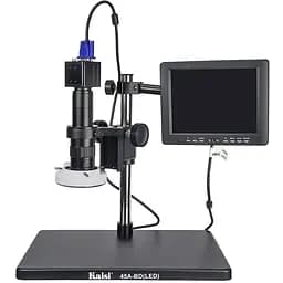 Цифровой микроскоп с монитором 8" и штативом Kaisi 45A-BD LED (подсветка 5V, фокус 95 мм, кратность увеличения 12X/77X)