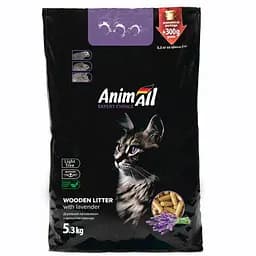 Древесный наполнитель AnimAll с ароматом лаванды для кошек 5 кг + 300 г в подарок