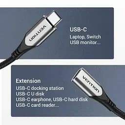 Кабель подовжувач Vention Thunderbolt 3 — USB 3.1 Type-C M-F (60W 20V 3A) 4K 60HZ 1 метр - мініатюра 5