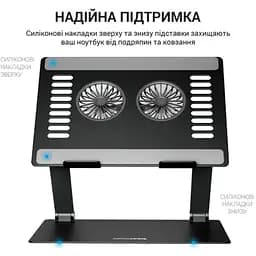 Охолоджувальна підставка для ноутбука до 15.6 дюйма OfficePro LS-122-B 2xfans Aluminum Aloy Black - мініатюра 8
