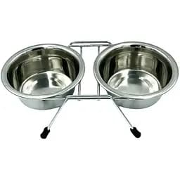 Миска для собак Lucky Star подвійна на підставці хромована 16.5 см 840 мл срібляста (SWT 2401-3)