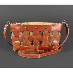 Шкіряна плетена жіноча сумка Пазл S світло-коричнева краст