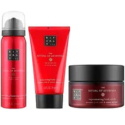 Женский косметический набор Rituals The Ritual of Ayurveda: гель-пена для душа 50 мл + скраб для тела 125 г + крем для тела 70 мл