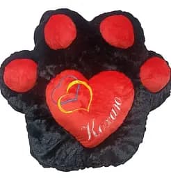 Мягкая игрушка Подушка Лапка с сердцем, средняя, черно-красная, 45x47 см