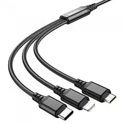 Кабель для заряджання телефонів HOCO X76 3 в 1 USB to Type-C+Lightning+MicroUSB 2A Чорний - мініатюра 2