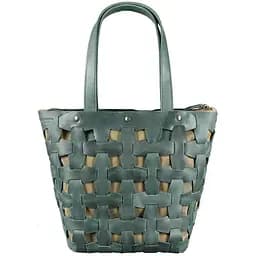 Шкіряна плетена жіноча сумка Пазл L зелена Crazy Horse