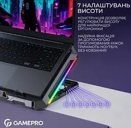Охолоджувальна підставка для ноутбука до 17,3 дюйма GamePro GPCP-795 RGB 2xUSB 8xfans - мініатюра 6