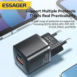 Зарядний пристрій Essager GaN mini Type C PD + USB QC3.0 20W - мініатюра 7